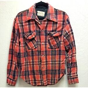 Mac Campbell Flannel Shirt Mens M Red Plaid Wool Blend Vintage XL 80s Hong Kong